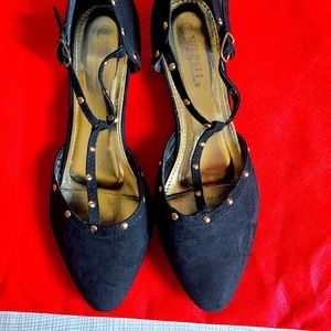 Black & Gold Faux Suede Flats.